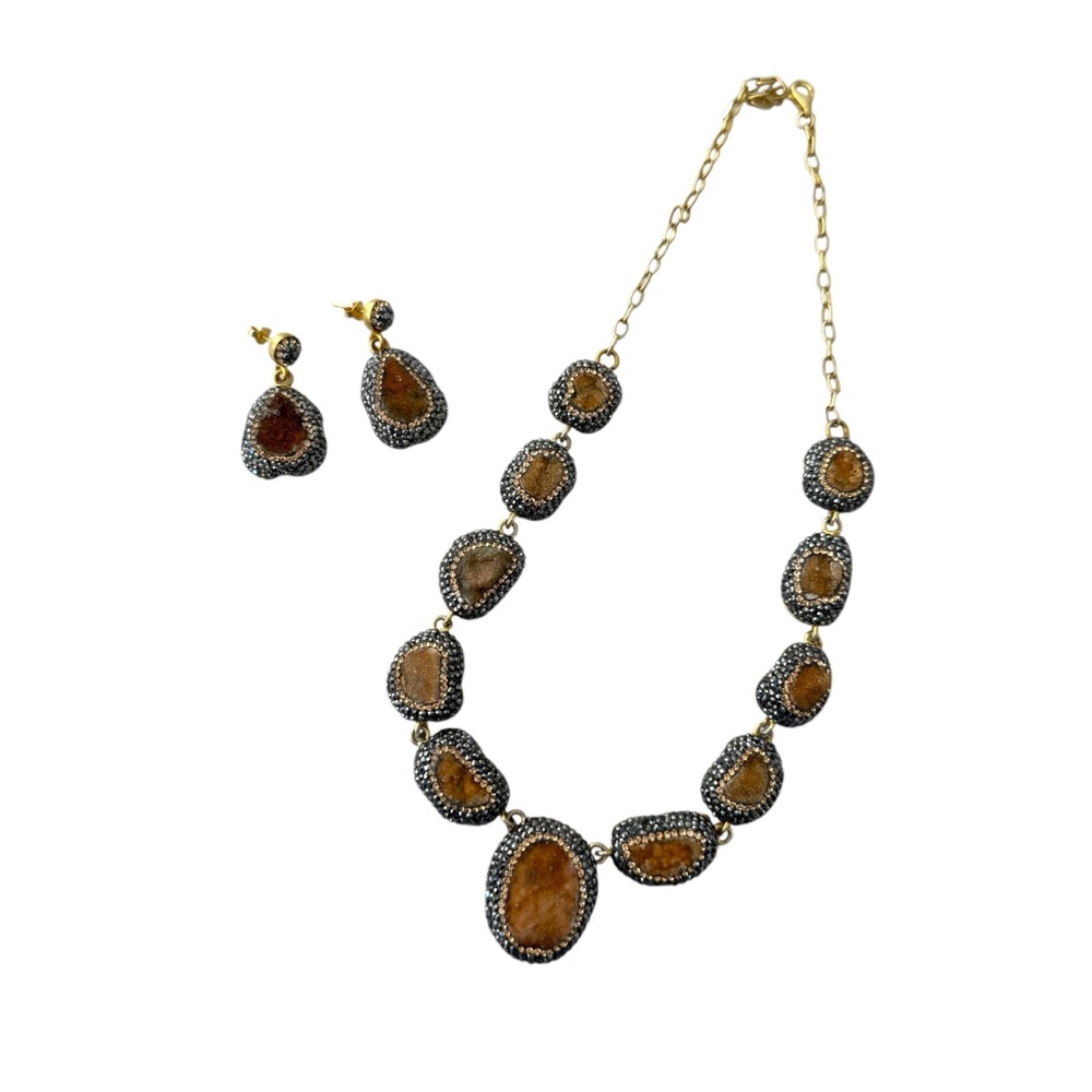 Sterling Silver Faux Gemstone and Crystal Necklace & Earring Jewelry Set